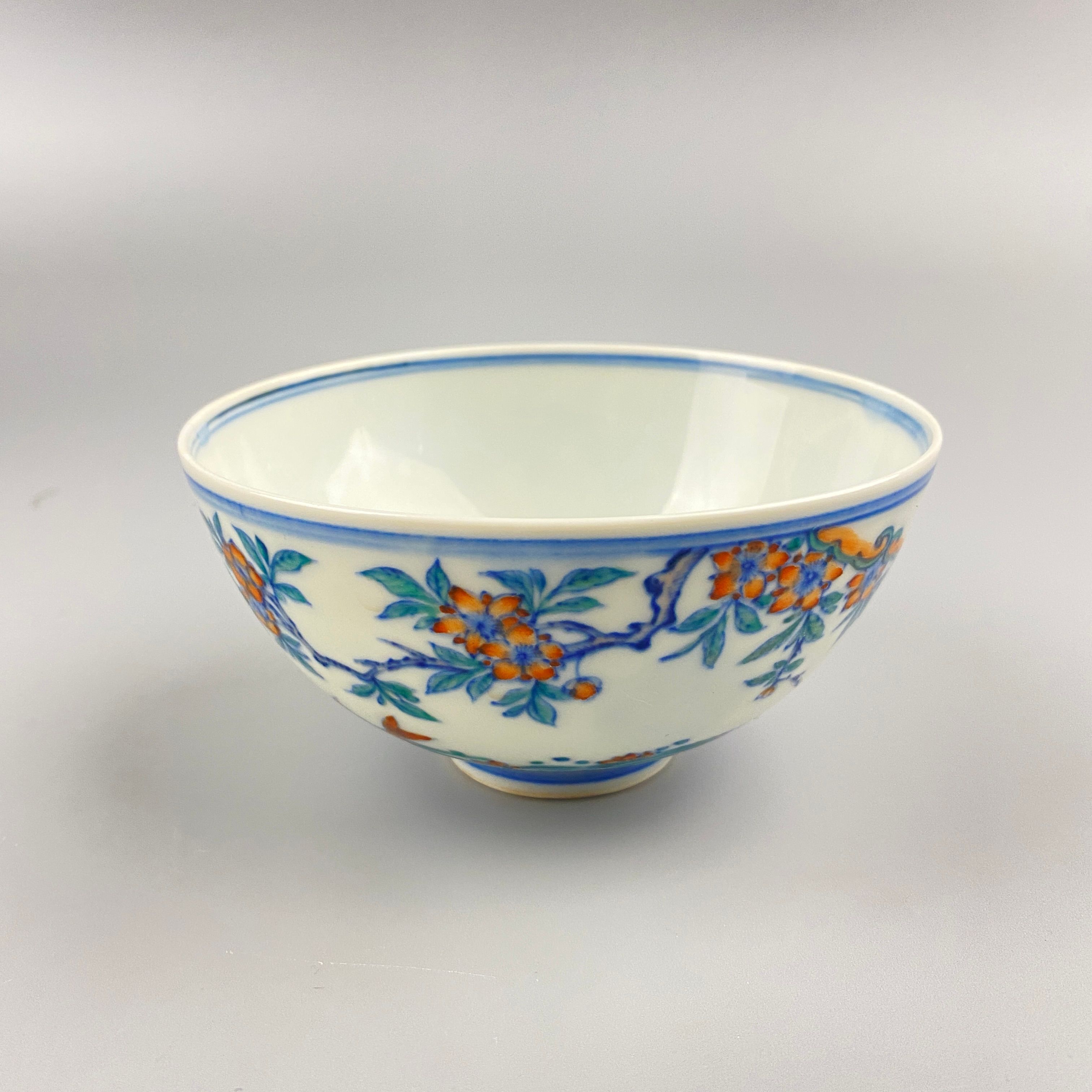 清中晚期青花五彩鲤桂连年纹碗【古董拍卖】PY25PY0114017