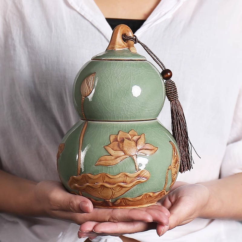 国风经典瓷罐葫芦摆件陶瓷茶叶罐密封罐茶叶储存罐小茶罐精品高档