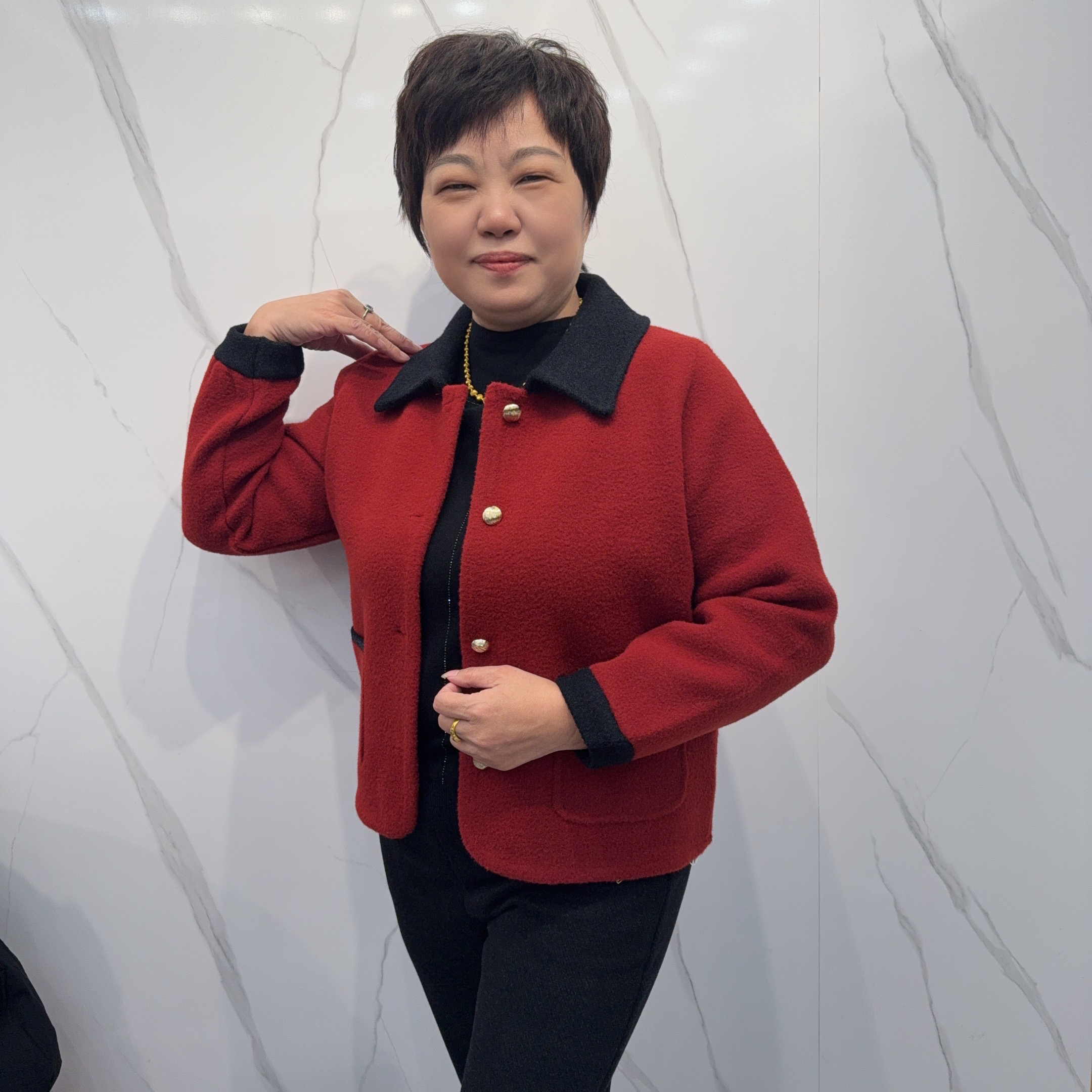 1817冬季新款时尚修身翻领小香风短款毛呢外套