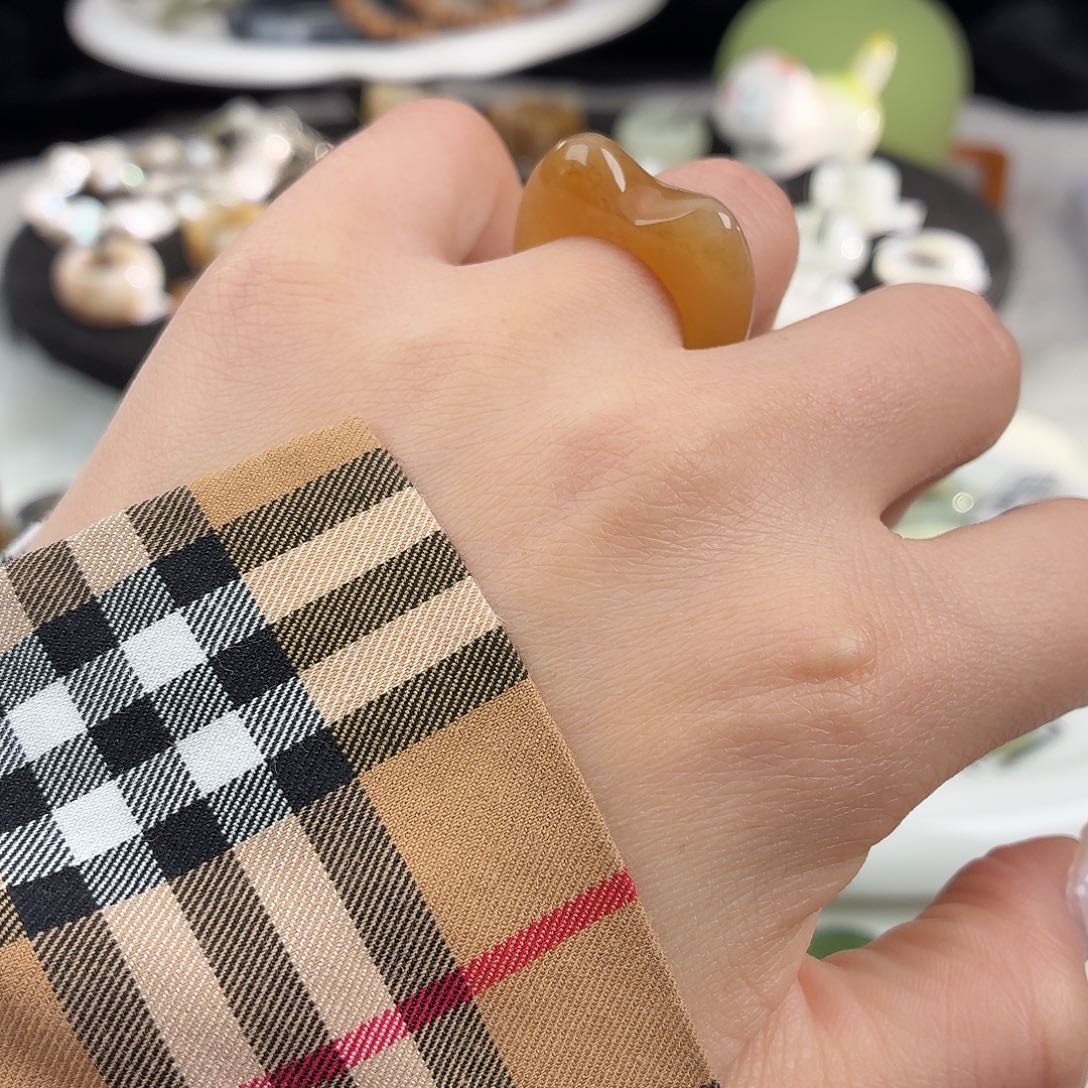 和田玉未镶嵌戒指S143橘糖猫耳17.3