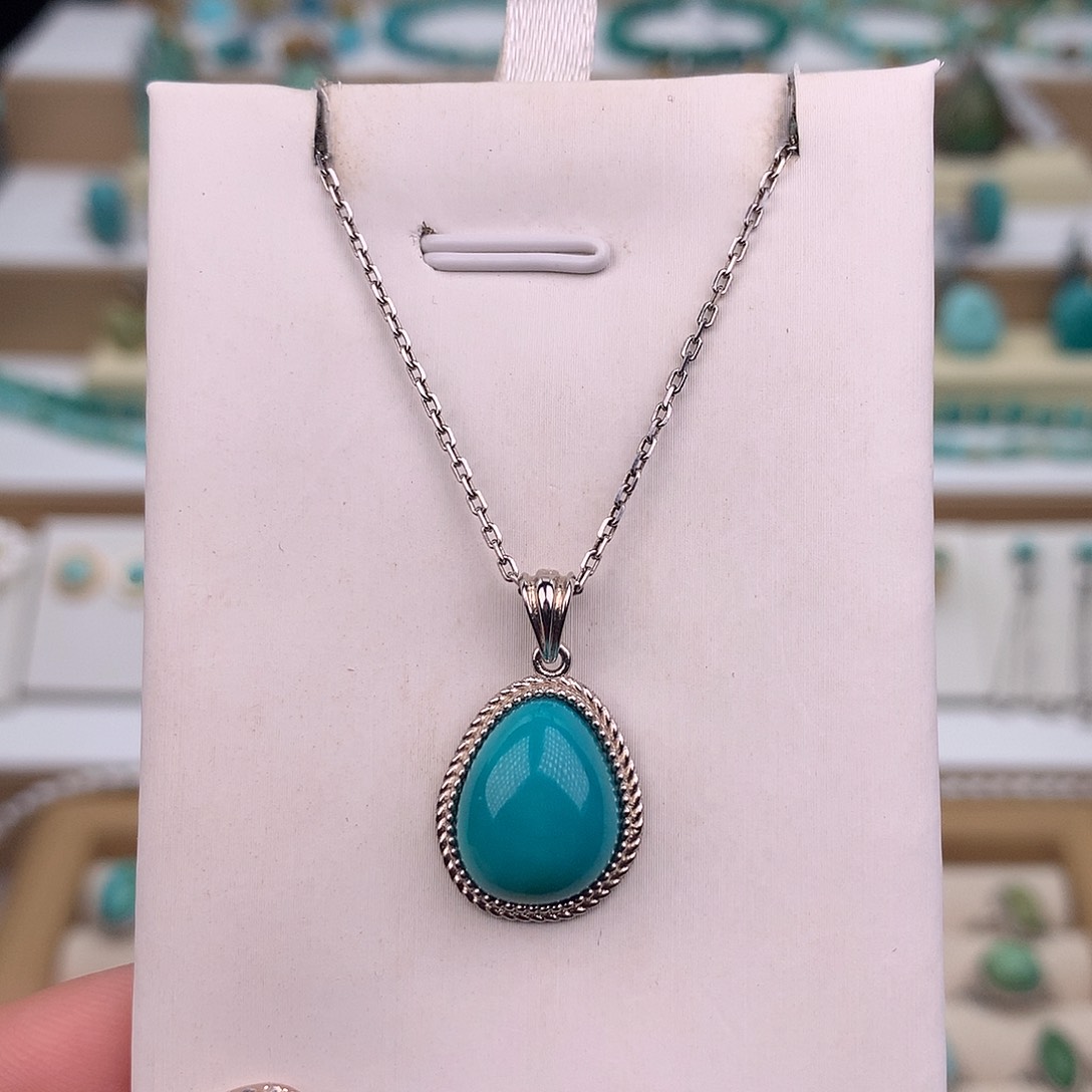 绿松石银S925镶嵌吊坠(不含链)