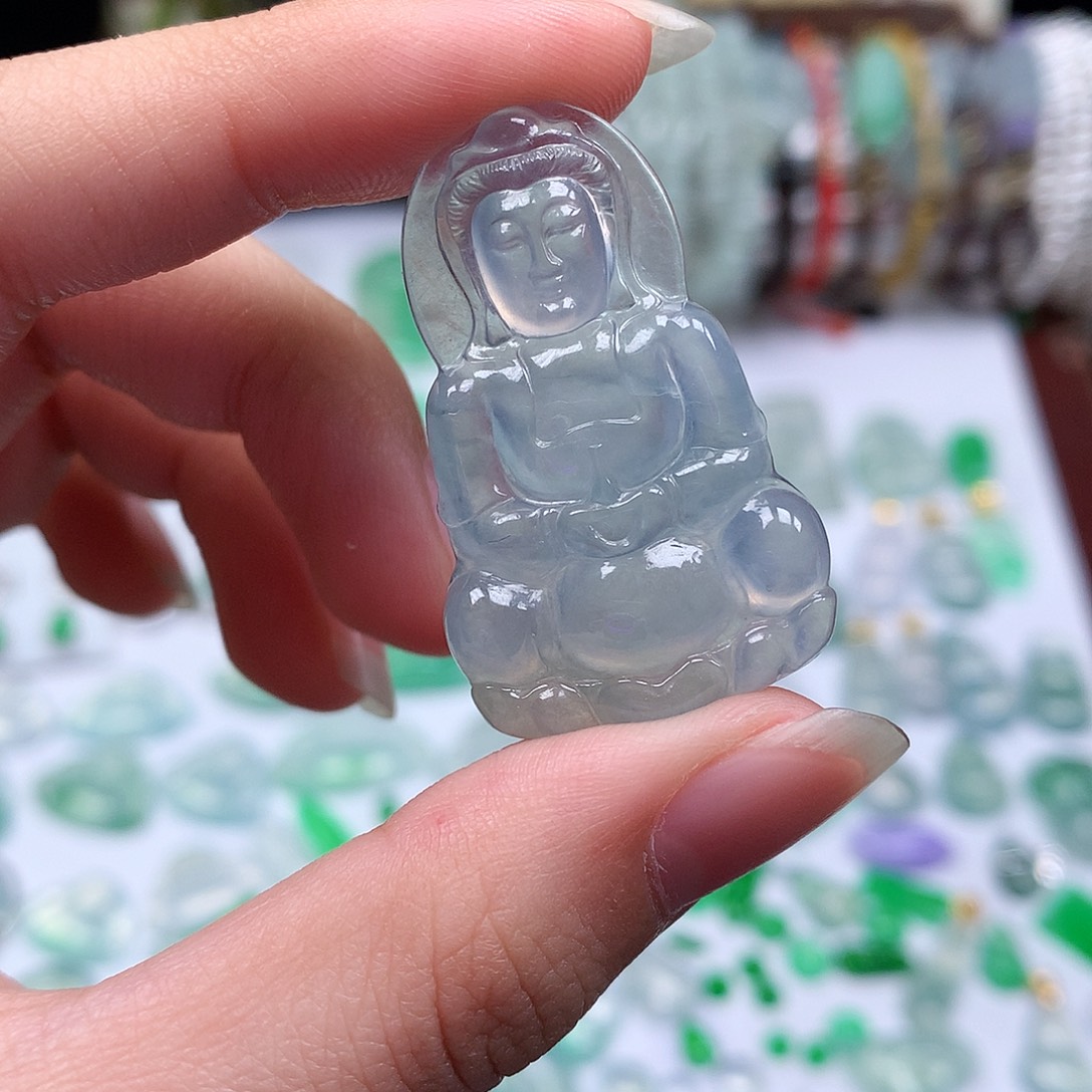 翡翠裸石缅甸天然A货翡翠冰种观音