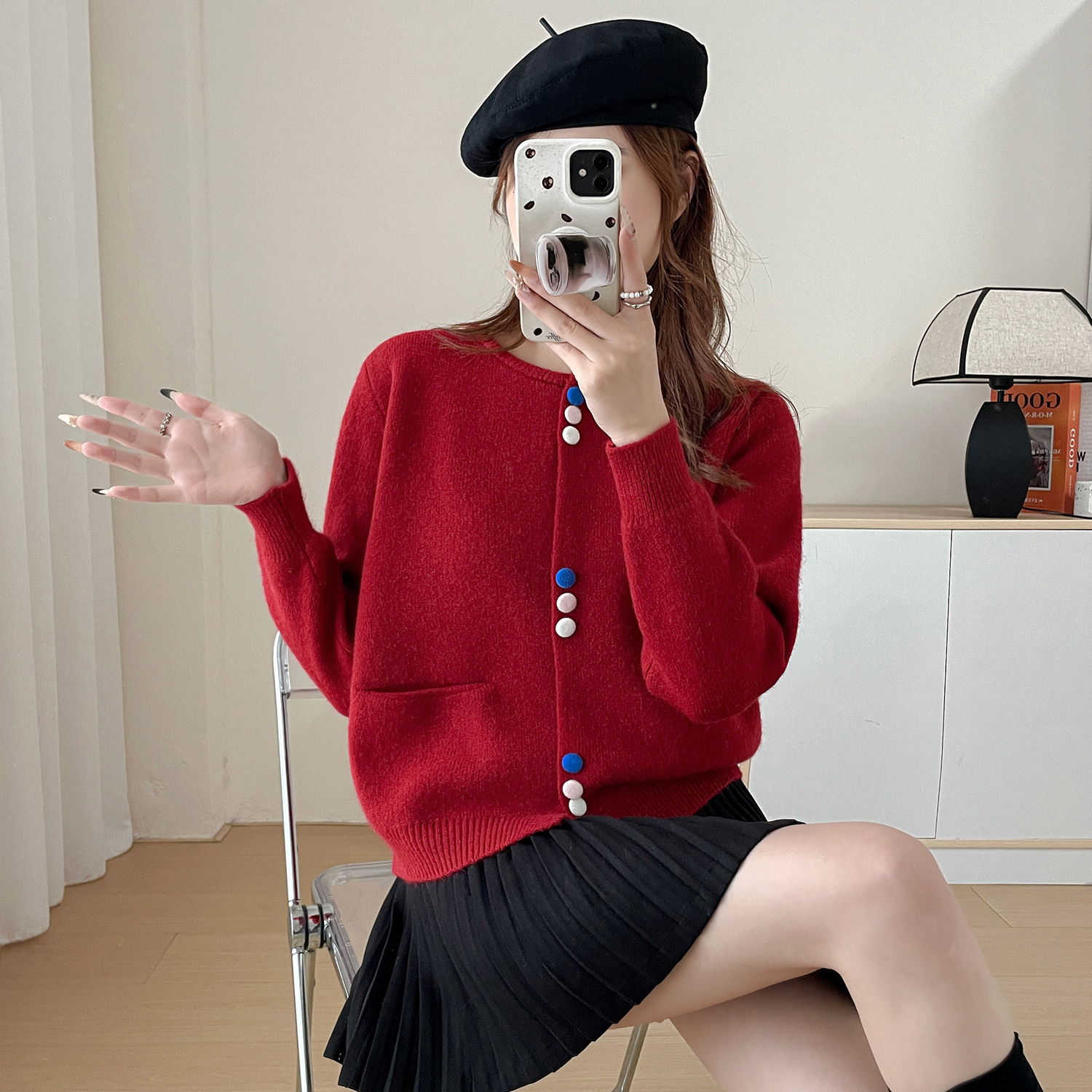 苏醒的乐园冬季加厚开衫女口袋彩色包纱扣SXMY53243圆领针织衫