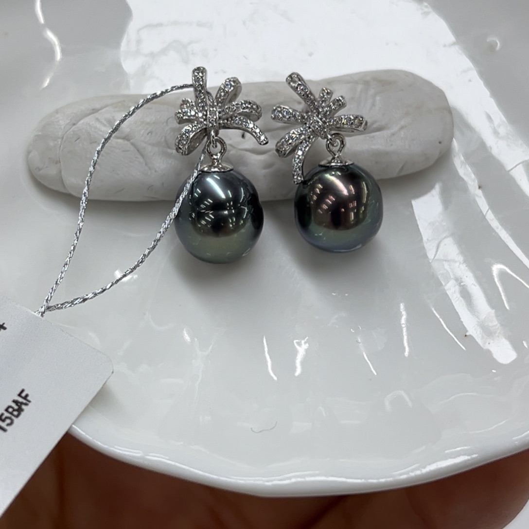 银S925镶嵌海水珍珠耳饰10-11mm