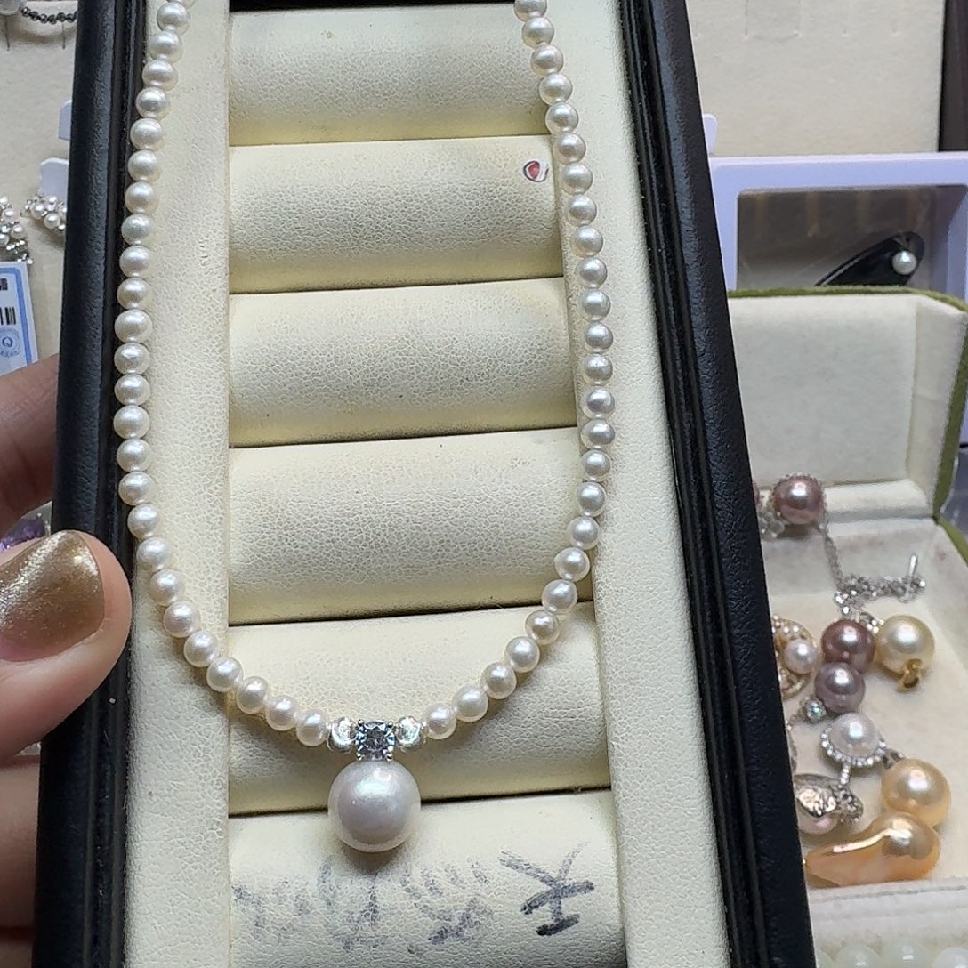 淡水珍珠银S925镶嵌颈饰小米珠+戴妃吊坠