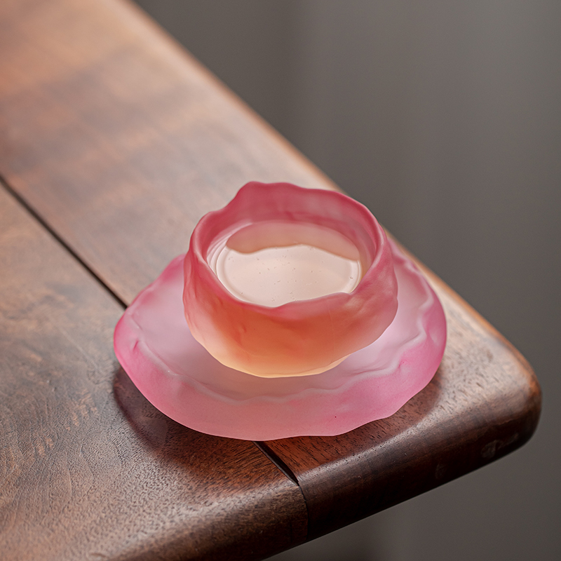 【墨池茶器】冰川杯玻璃杯粉色小众家用主人茶杯茶杯垫 A2001