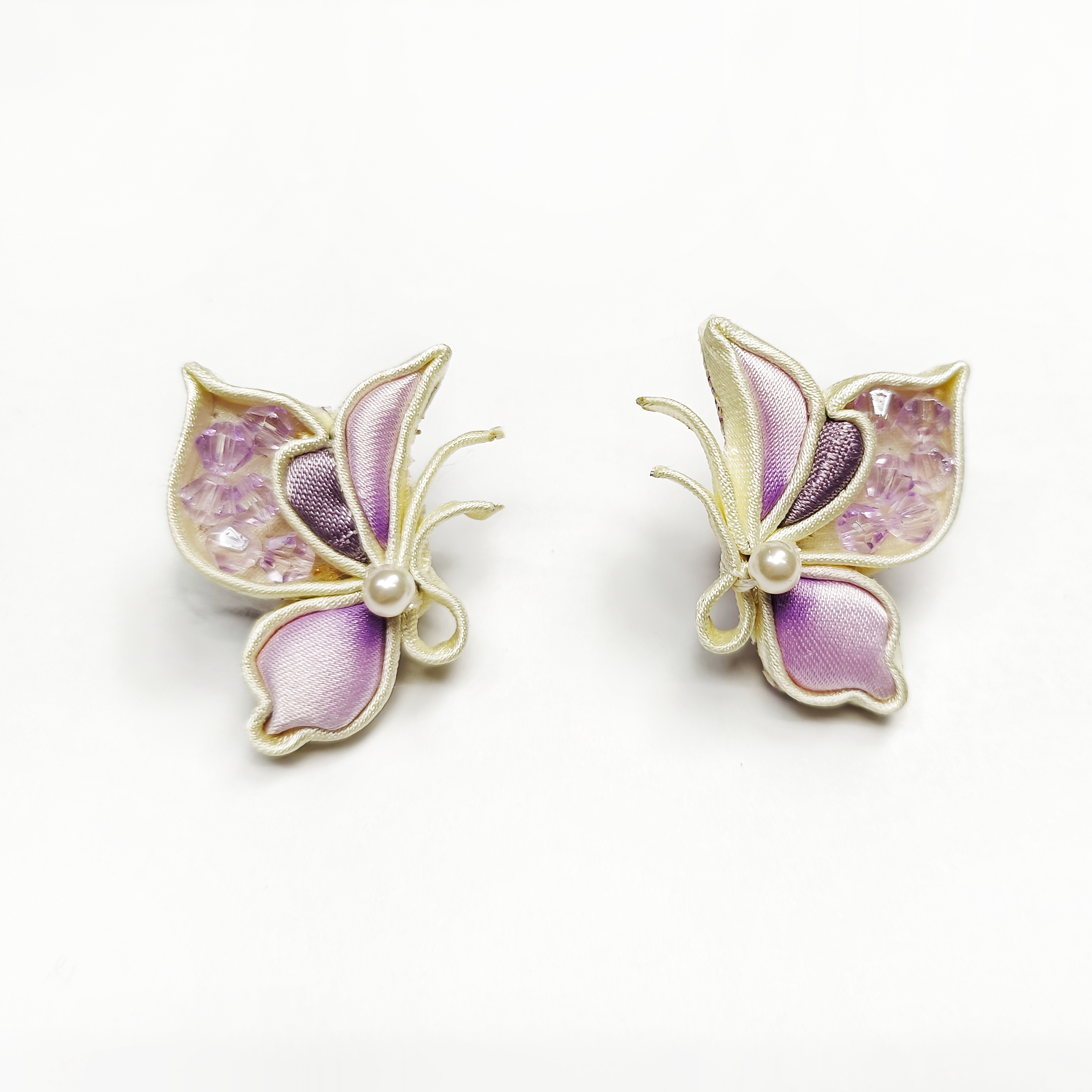 非金属布艺耳饰 气质蝴蝶百搭手工轻奢耳钉紫色精致中式旗袍配饰