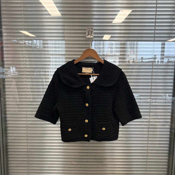 未使用 GUCCI/古驰 金色排扣女款黑色针织外套s码全新带吊#zz6698