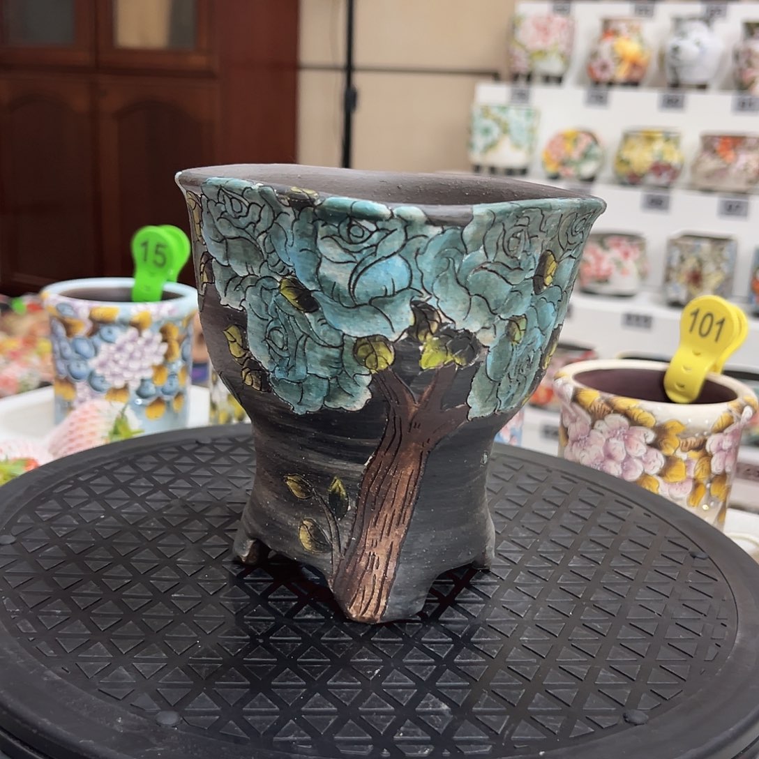 手绘陶瓷花盆口12高14