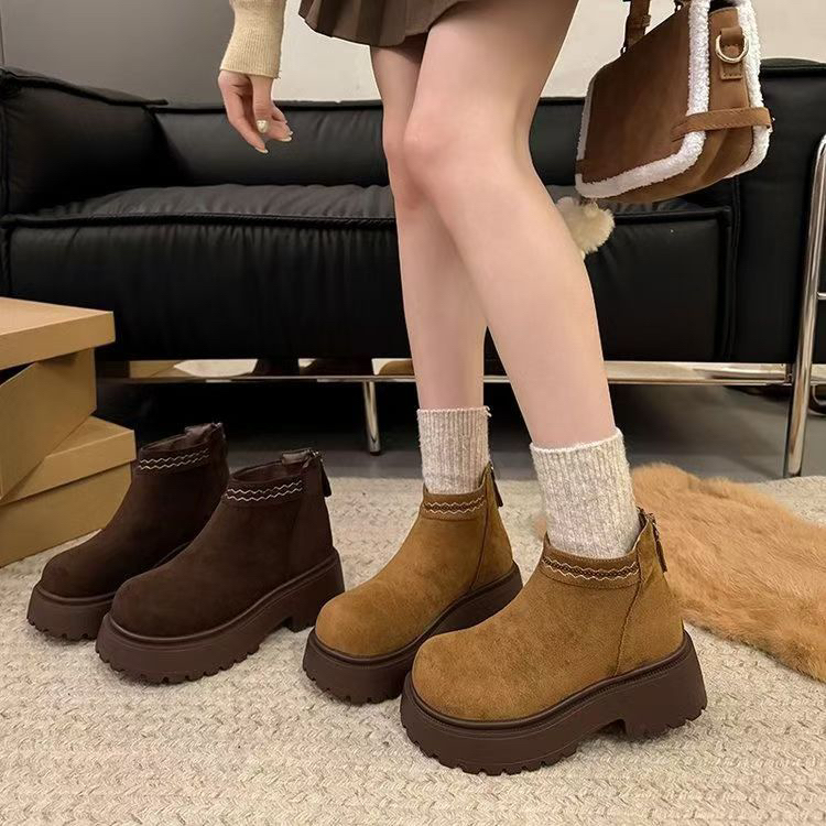 实拍 雪地靴防滑女靴圆头冬季时尚厚底秋冬