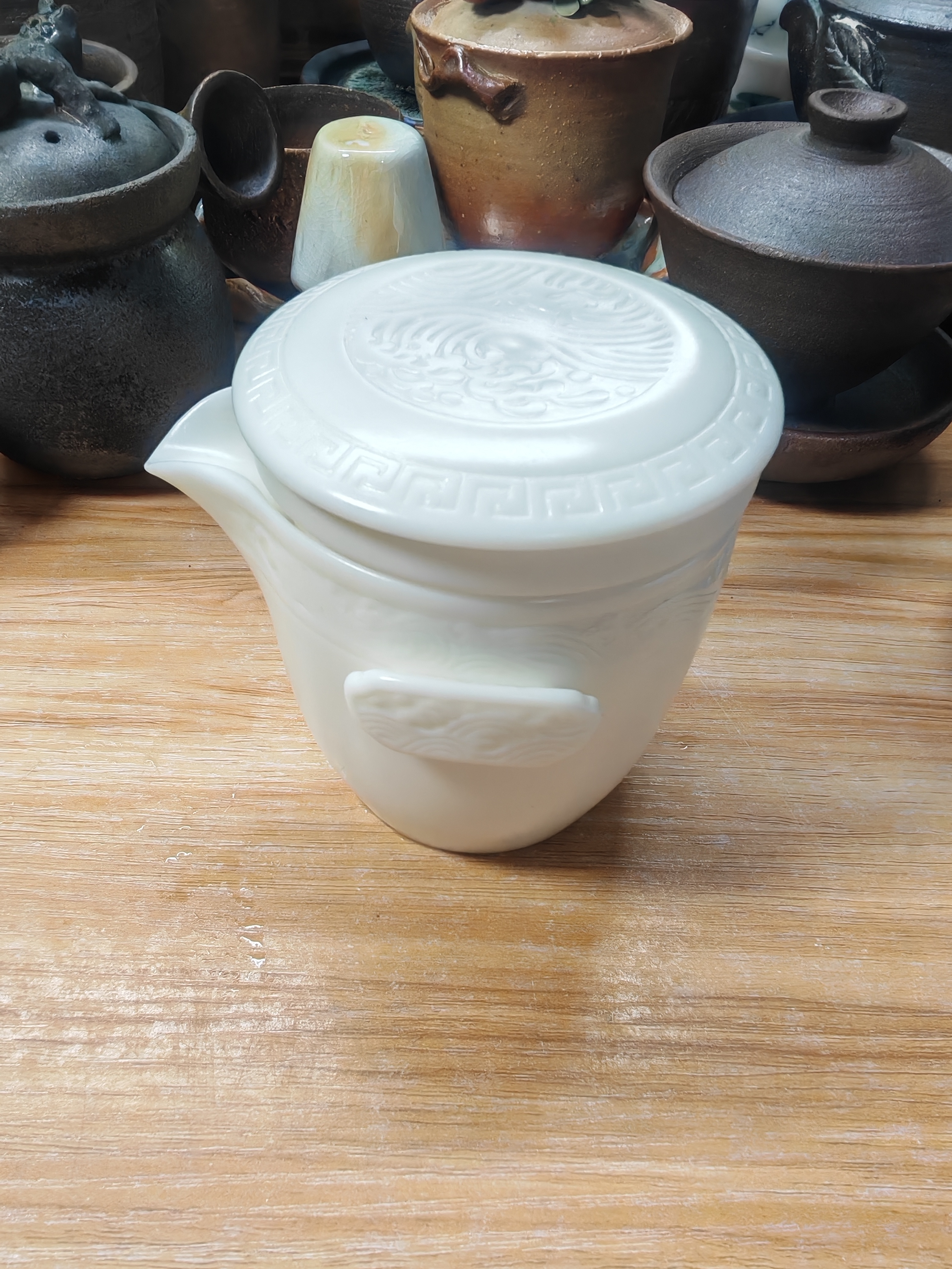 素烧羊脂玉瓷旅行茶具配两杯气泡微瑕容量230毫升