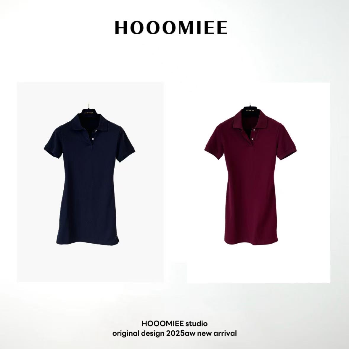 Hooomiee美式轻职风显瘦纯色POLO翻领女士连衣裙220013