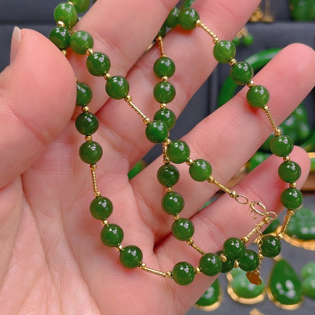 和田玉（碧玉）套链18K金镶嵌1980