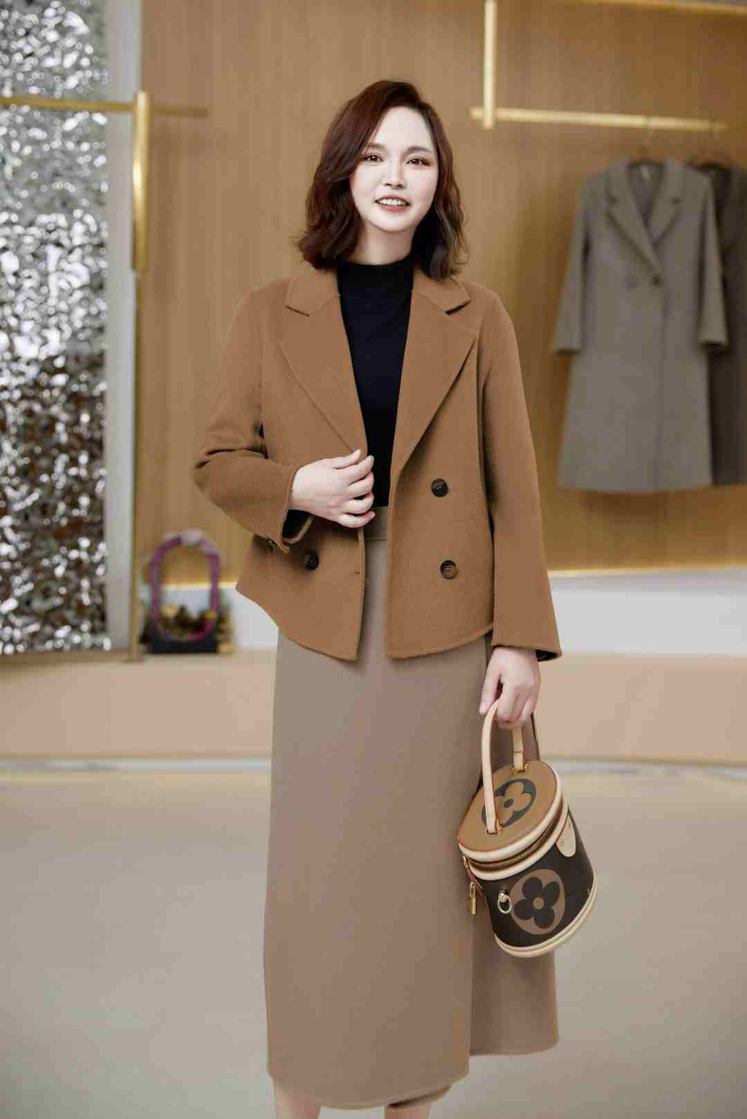 显瘦双面女毛呢外套冬季女士栗子色长大衣气质网红时尚大衣百搭