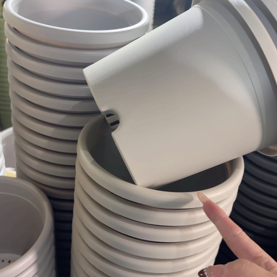 树脂四季盆3#无拖灰白10