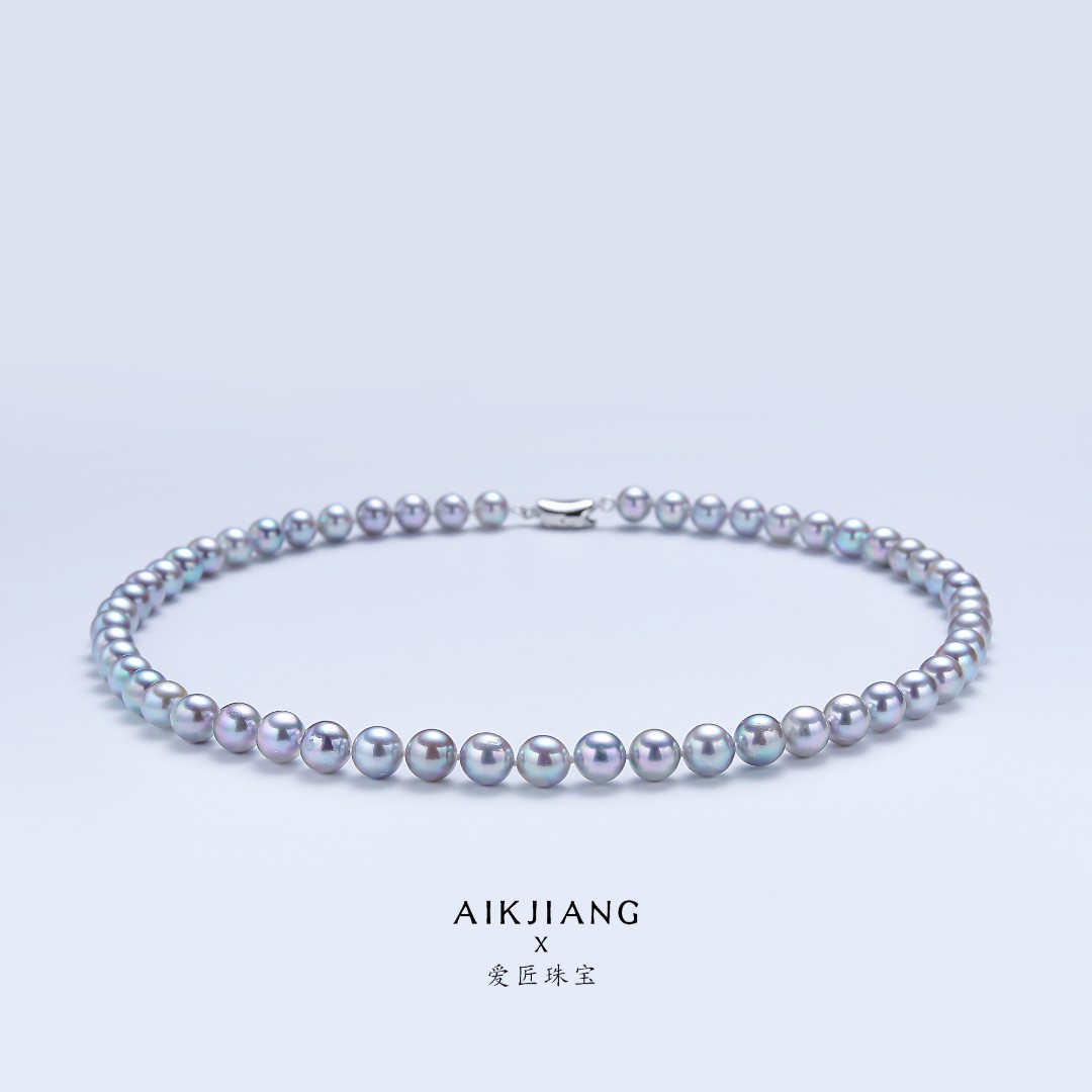 AIKJIANG/爱匠【海水清货】海水真多麻色珍珠项链元宝扣7mm左右经典
