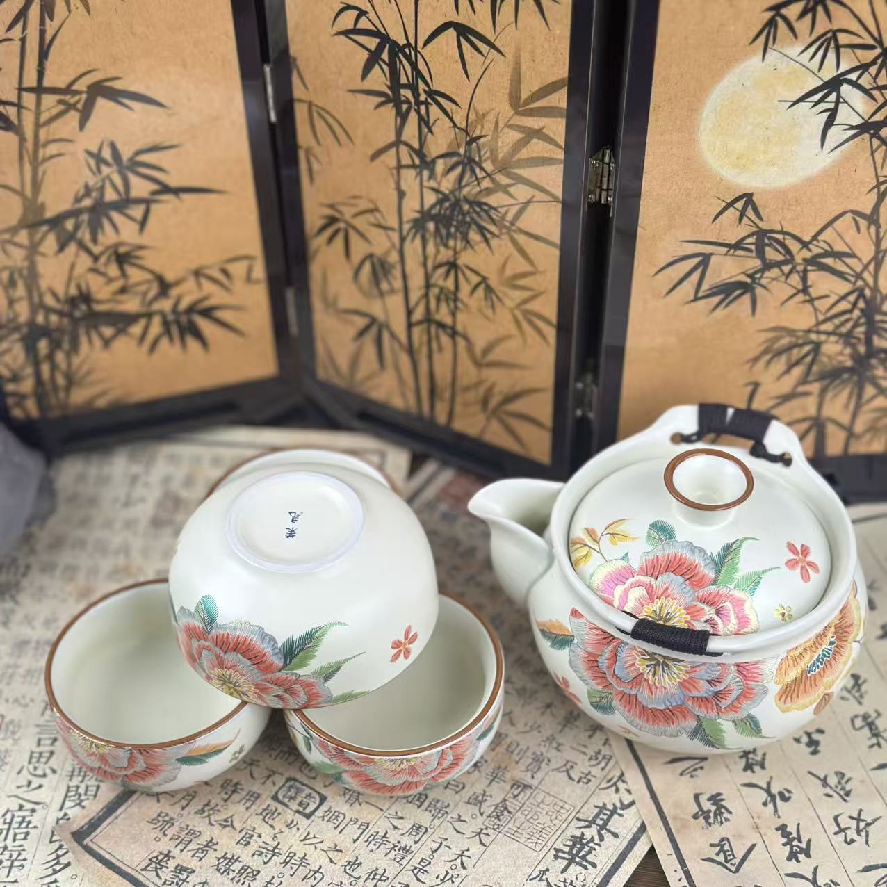 牡丹手抓宝壶一壶+4杯@ED202