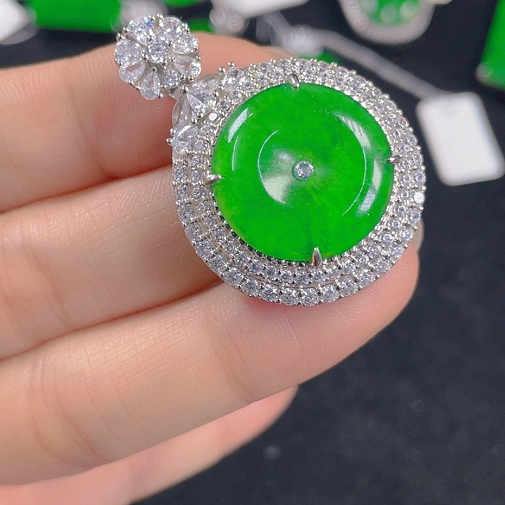 翡翠银S925镶嵌吊坠(不含链)