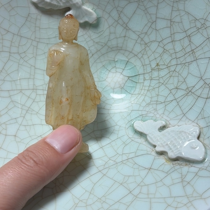 老***古瓷片双鱼青瓷开片大碗