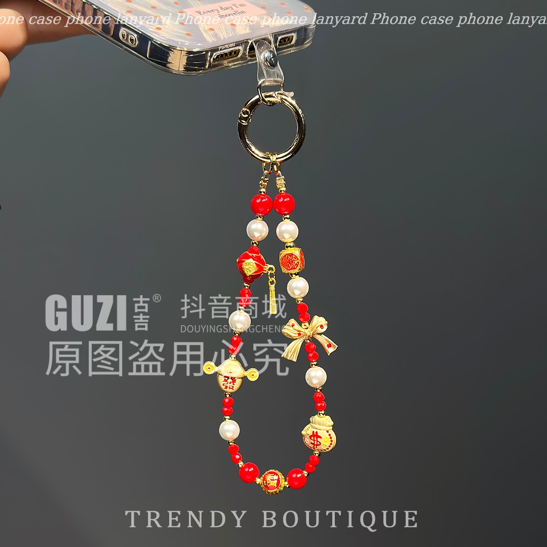 超好看水晶手机挂绳高级年韵招财宝红珠串珠手机链手提手腕链新款