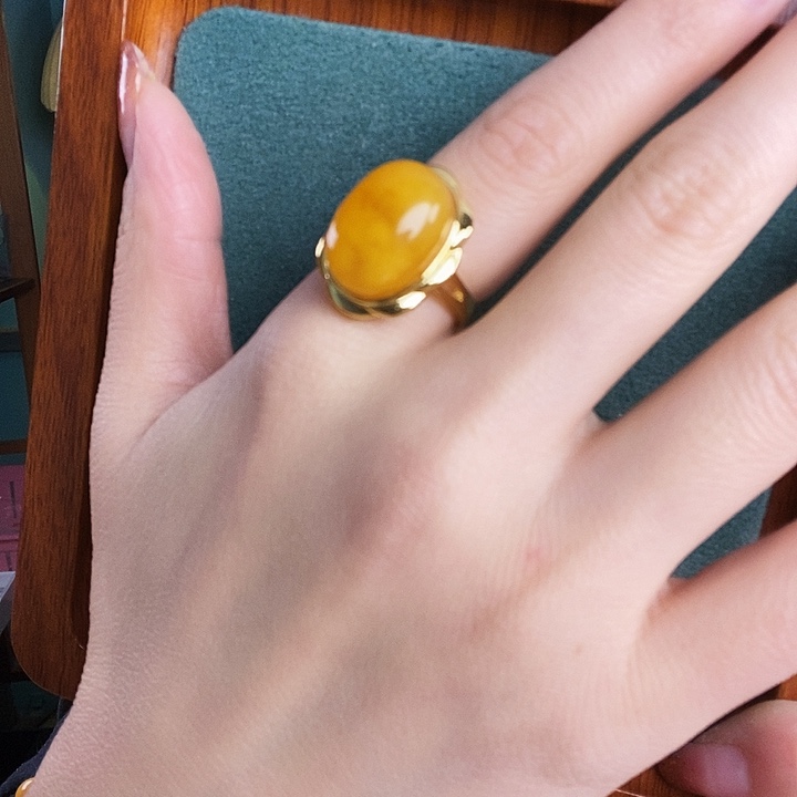 蜜蜡银S925镶嵌戒指戒指