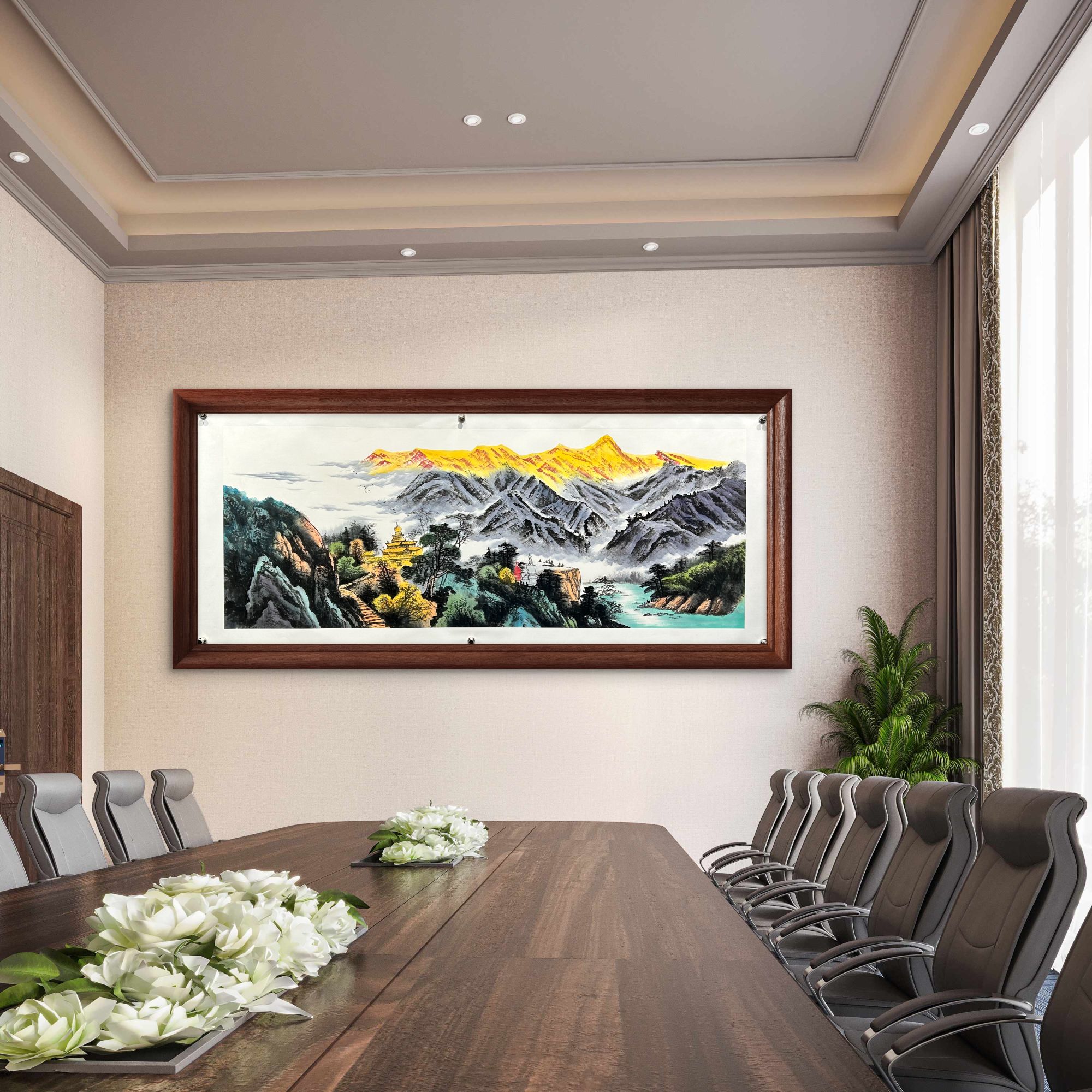 邵强亲笔手绘山水画【日照金山】190*75cm送锦礼盒收藏送礼作品