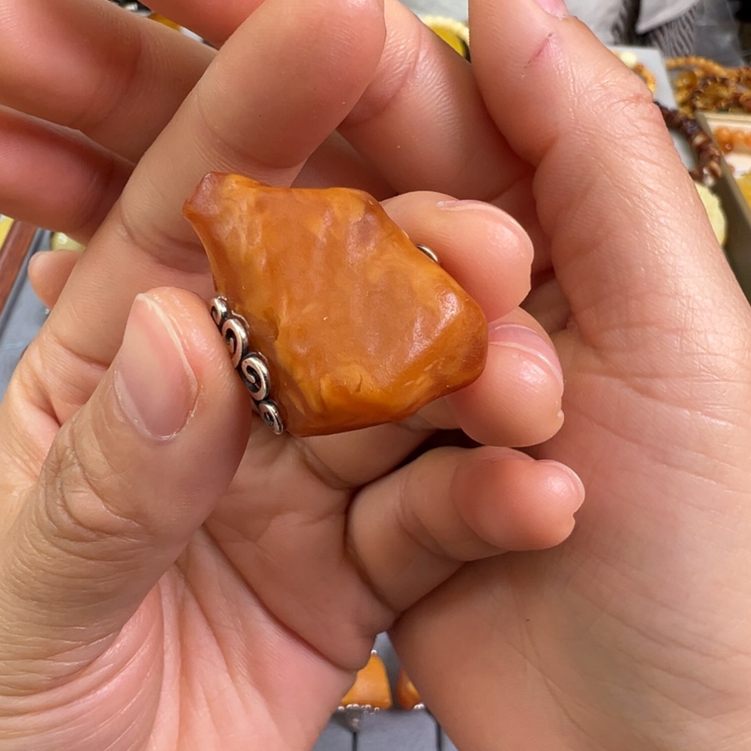 蜜蜡裸石银S925镶嵌蜜蜡