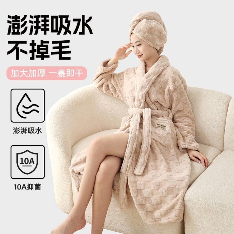 可穿式浴袍浴巾家用洗澡速干吸水不掉毛女士情侣睡袍大码