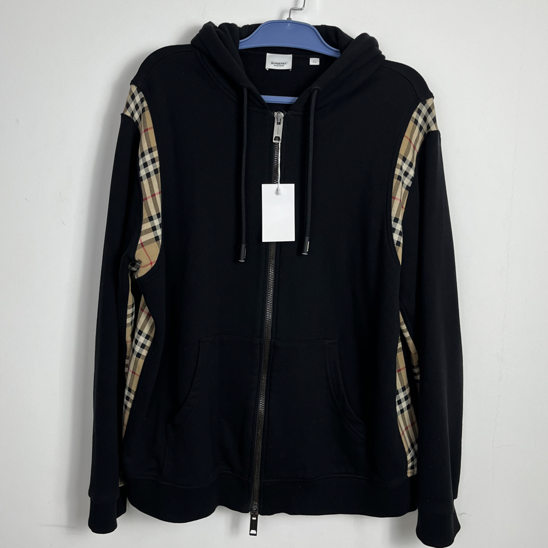 99新 BURBERRY/博柏利 博柏利黑色格纹拉链外套/XL码