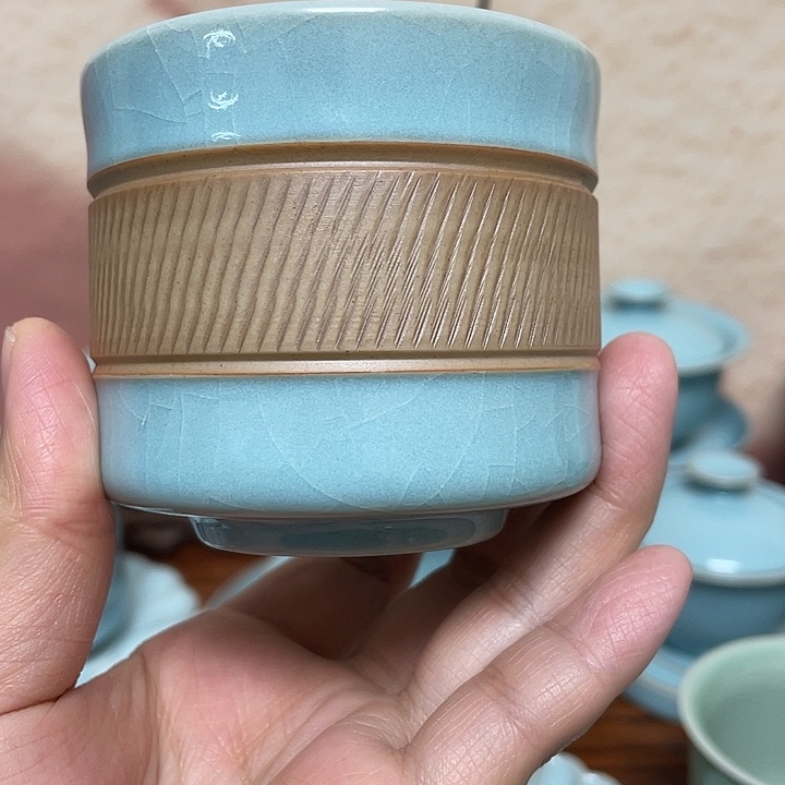杯子天青重工直筒杯支钉款蝉翼纹160