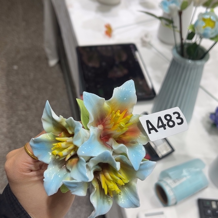 手***丸陶瓷花手工捏制A483不花瓶