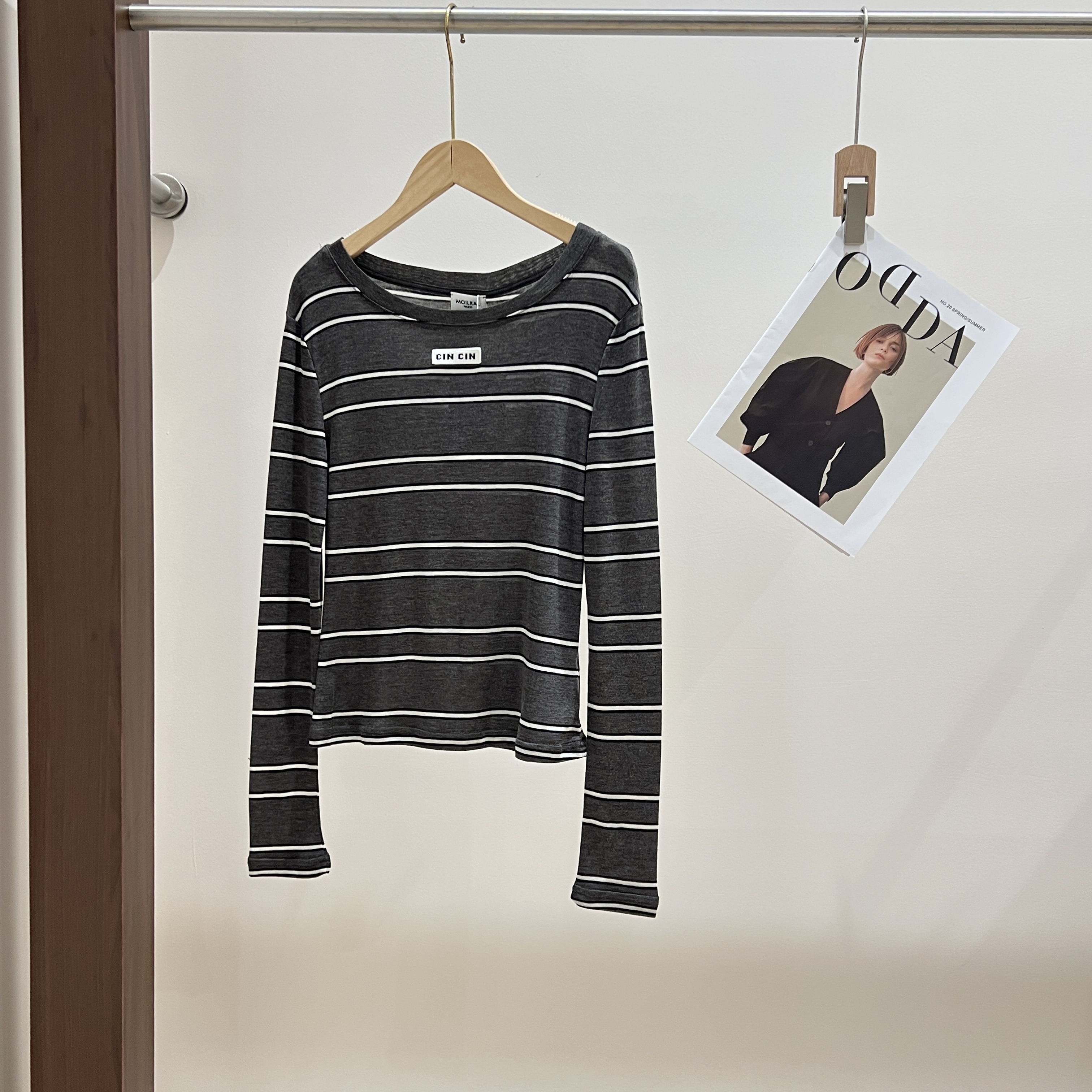 XM长袖修身型常规款宽松型条纹T恤针织套头黑白打底衫X107