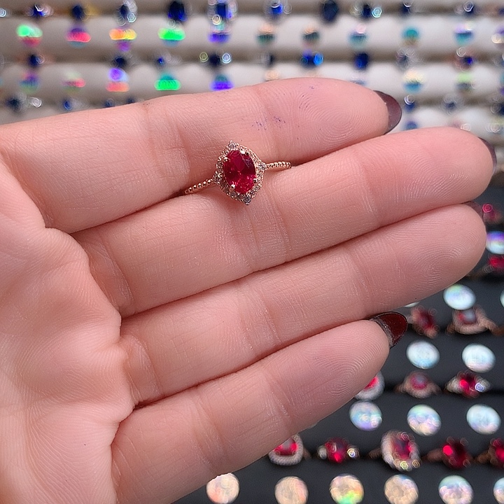 红宝石戒指银S925镶嵌5.7