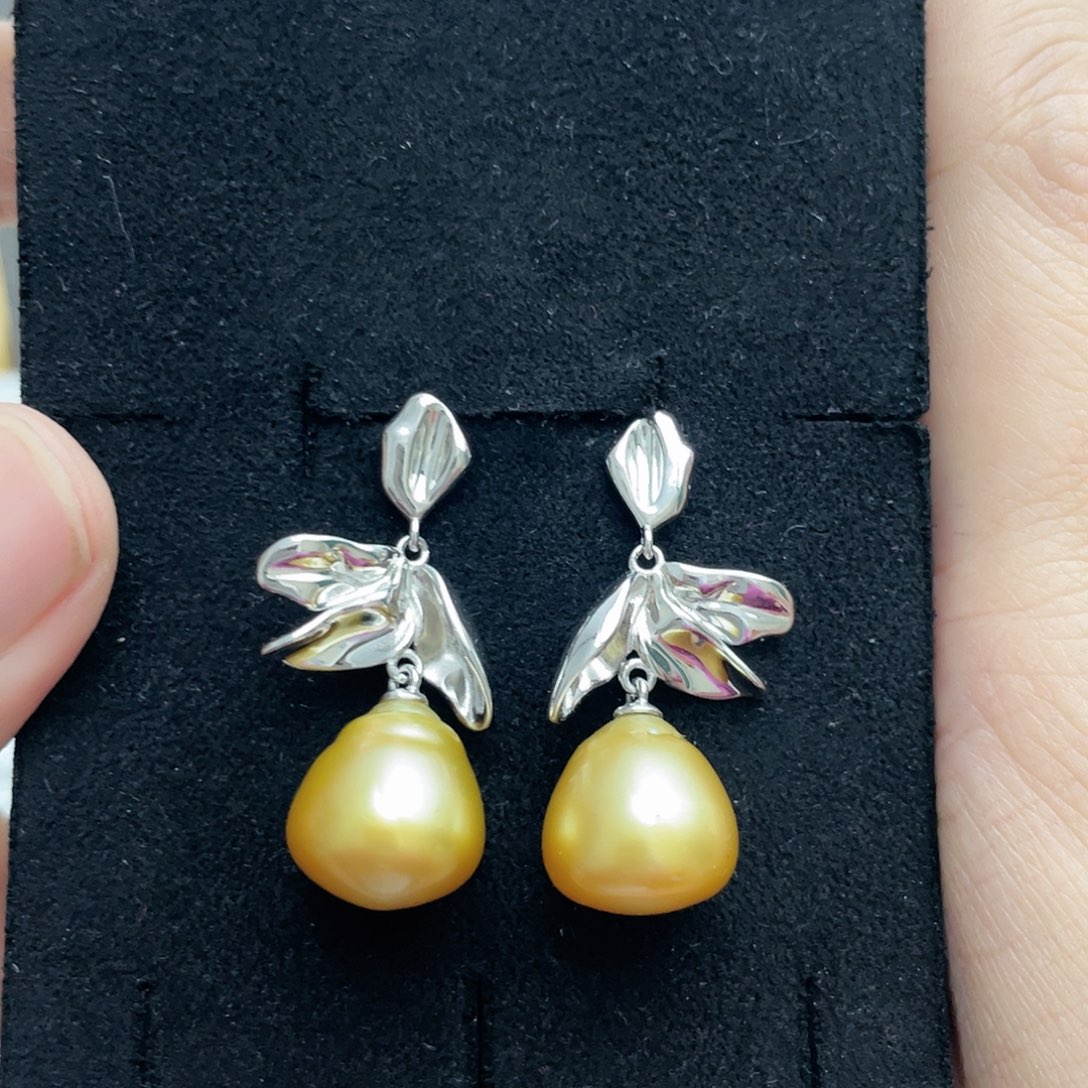 海水珍珠耳饰银S925镶嵌