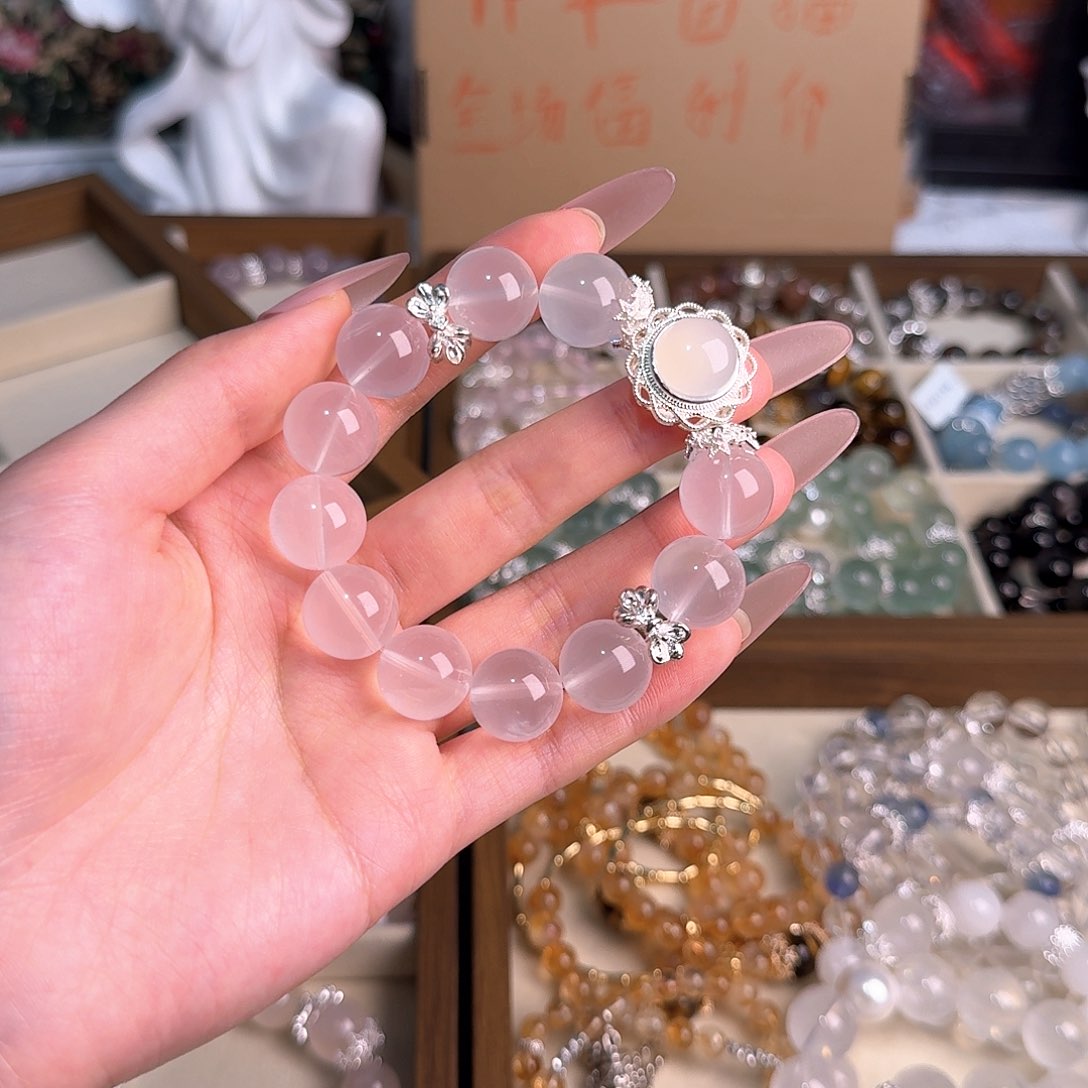 烟晶手链未镶嵌奶白晶