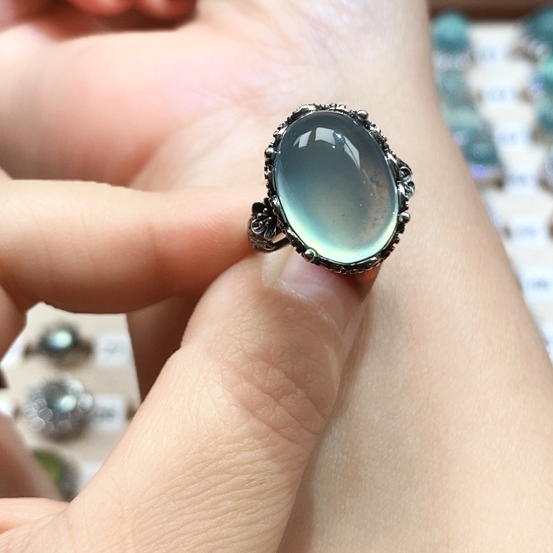 H***n蛇纹石玉银S925镶嵌戒指
