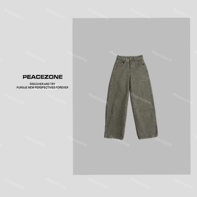 Peacezone 进口100棉【小弯刀】 新款小众设计纯色水洗牛仔裤/5816