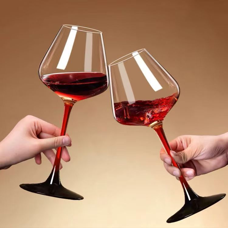欧式勃艮第黑领结红挺黑底大肚水晶玻璃家用高脚杯红酒杯葡萄酒杯