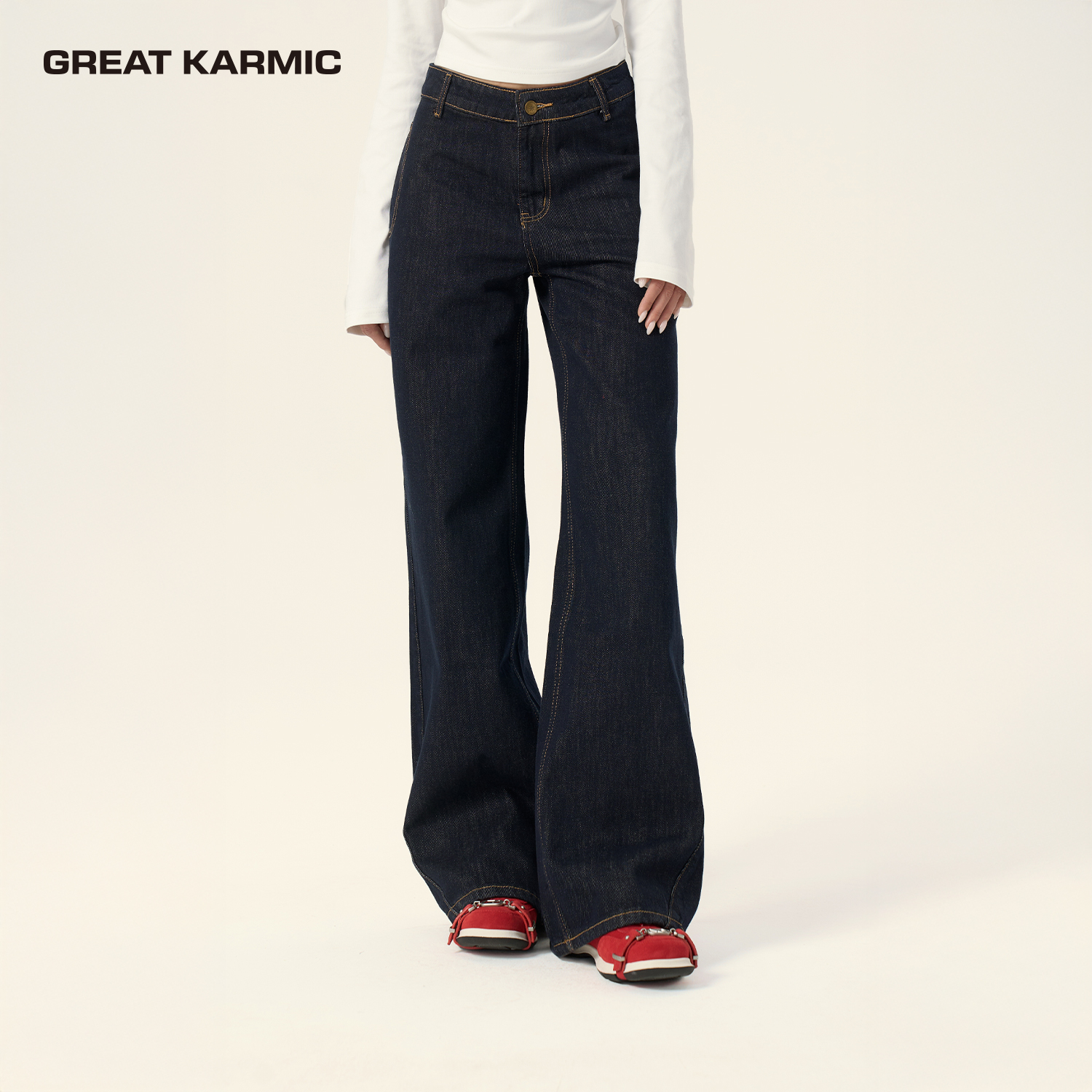 GREATKARMIC明线牛仔裤2025新款高腰直筒原色垂感宽松阔腿裤GRKC