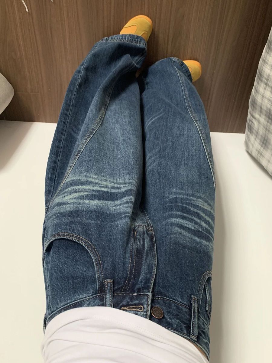 美式复古水洗弯刀新款阔腿牛仔裤夏季直筒高腰宽松显瘦长裤拖地子