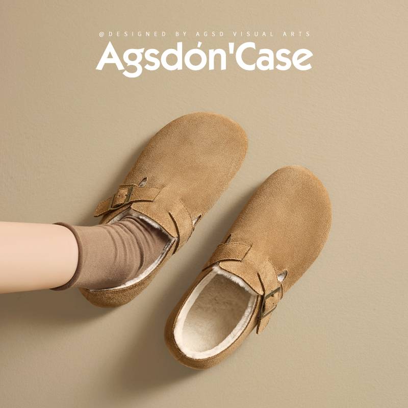 奥古狮登加绒勃肯鞋女2025新款秋冬季全包绝美一脚蹬软底单鞋子xx