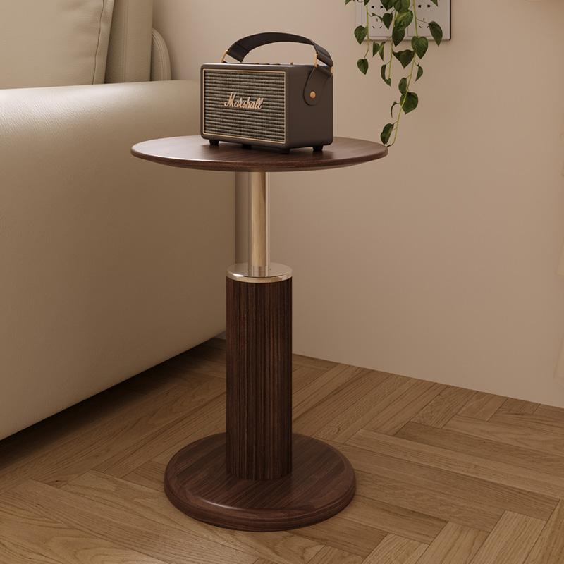 顾家家居顾家木艺可升降实木沙发边几黑胡桃木圆形小桌子PT8992TB