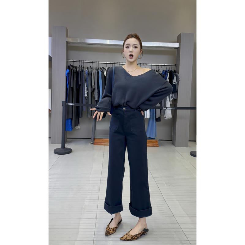 【娇娇私服定制】新款休闲百搭直筒牛仔裤（裤长90）81305#