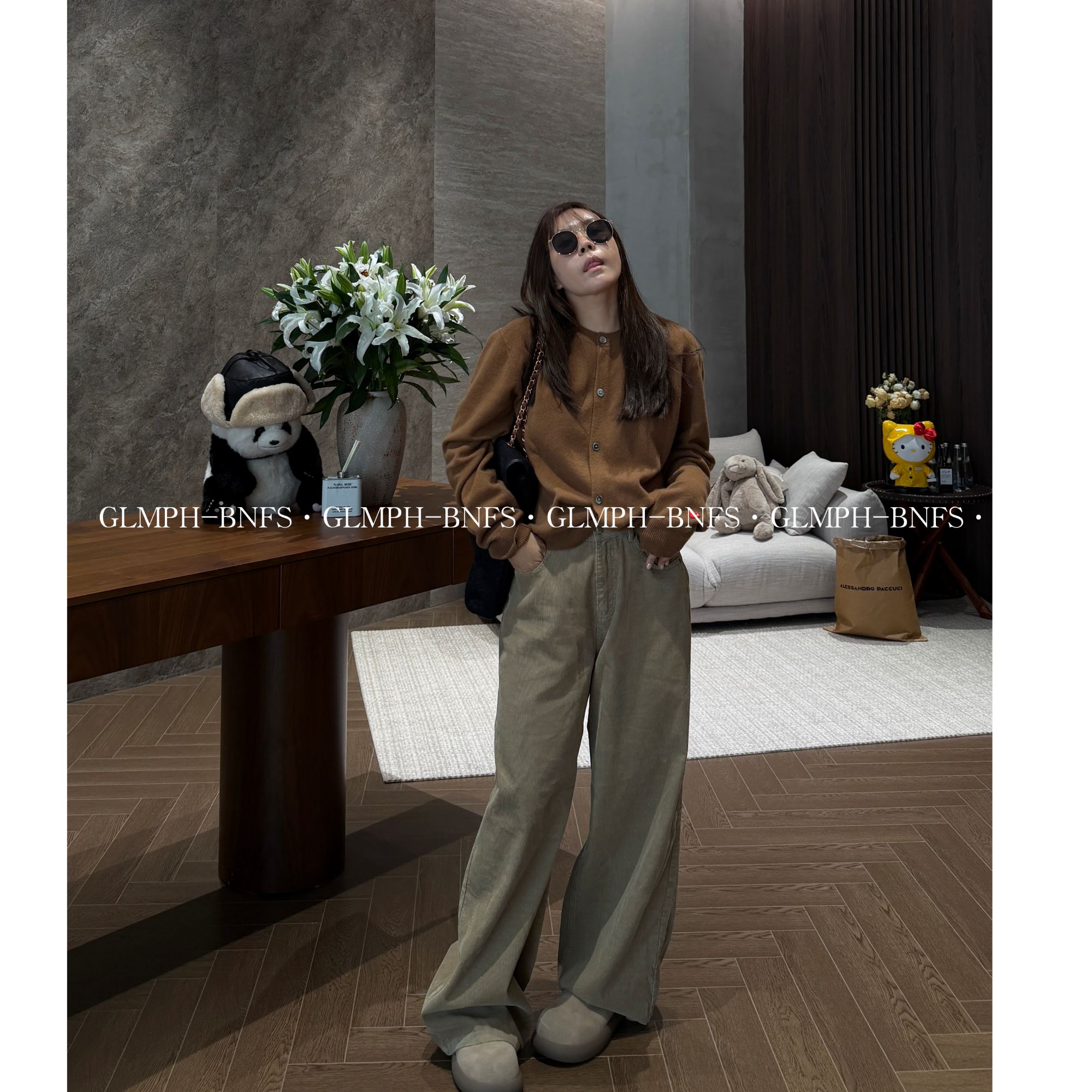 GLMPH-BNFS【100羊毛 小爱心】针织单排扣圆领简约毛衣开衫-1268