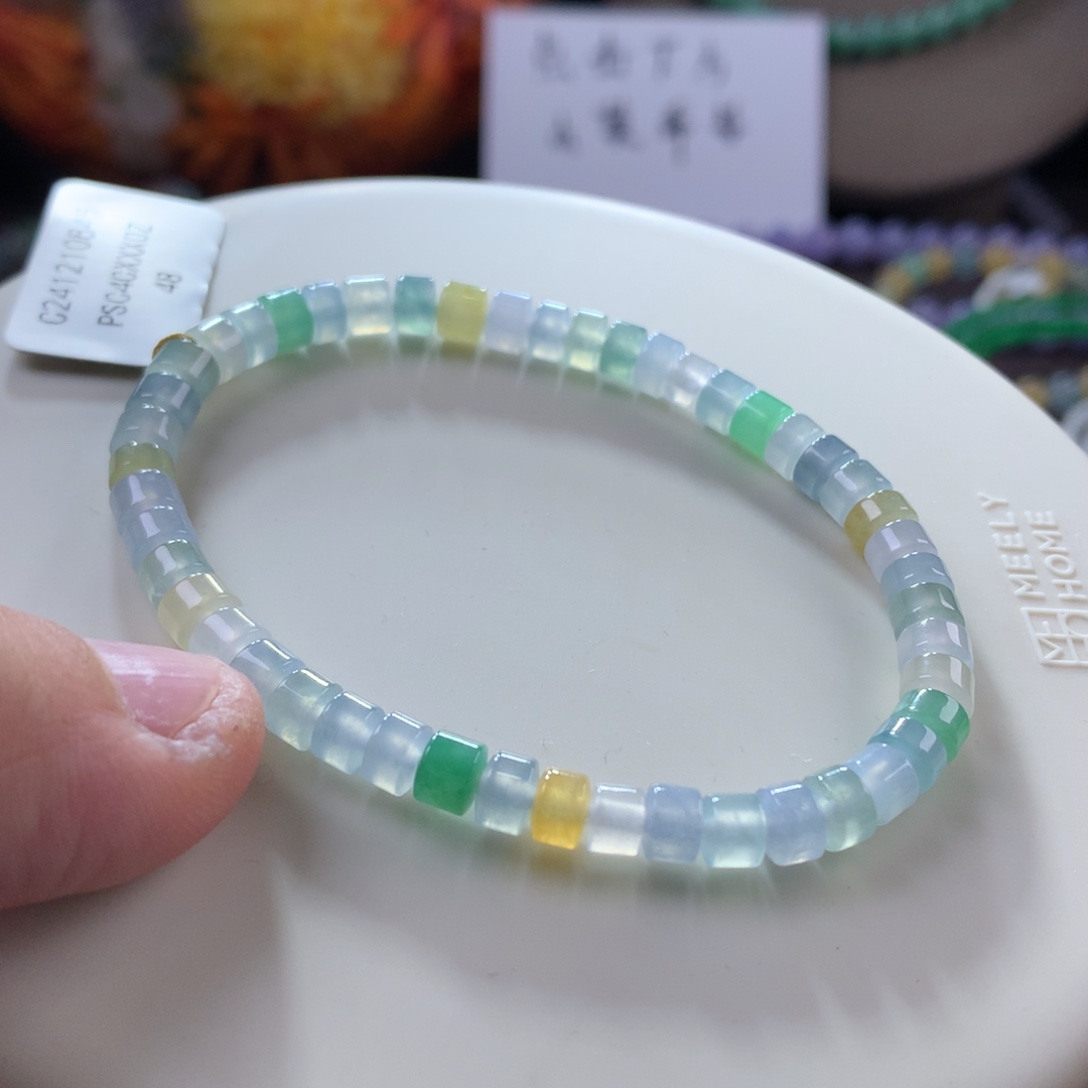 翡翠手链未镶嵌冰种马卡龙小桶珠多宝手串卡5.1