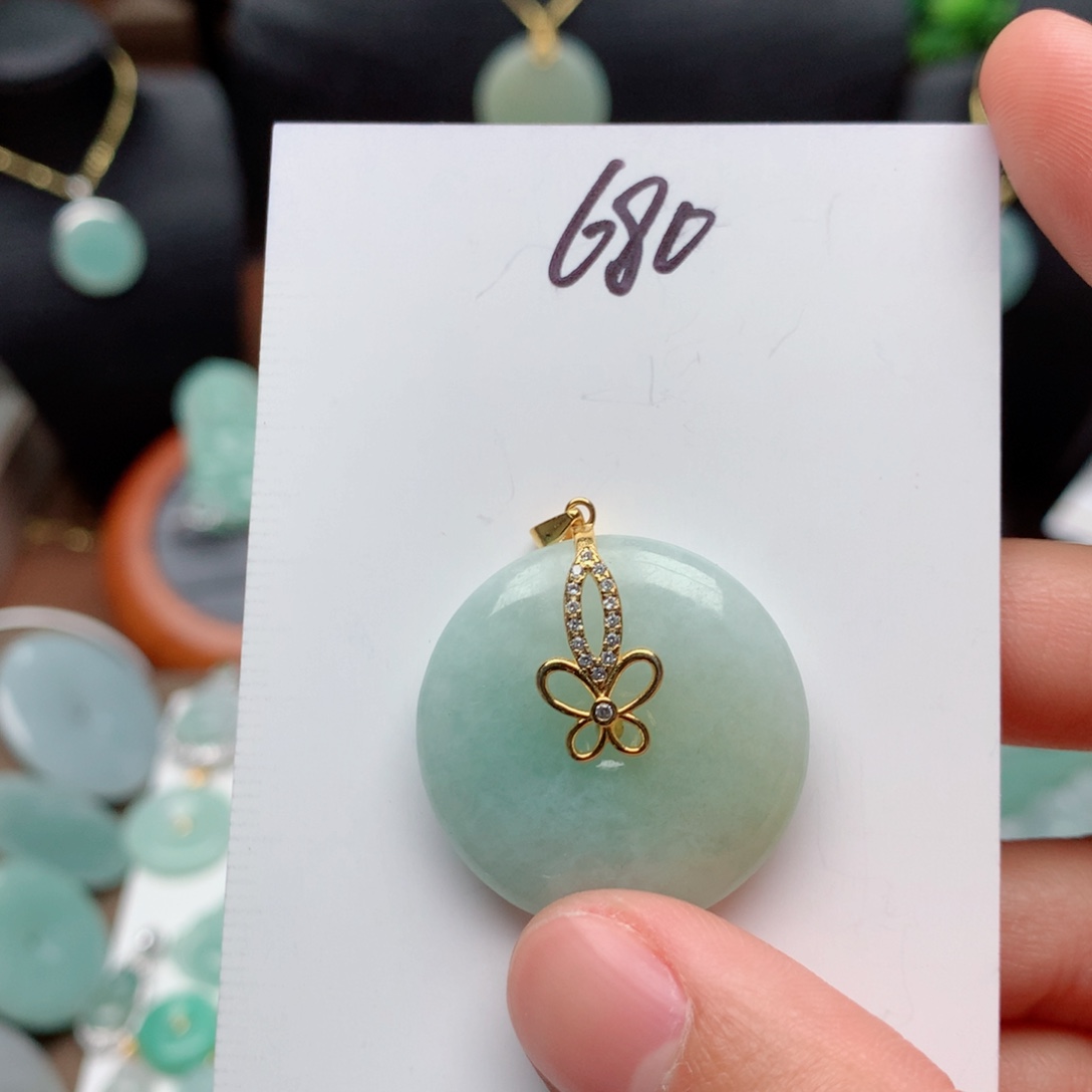 翡翠颈饰银S925镀金镶嵌吊坠