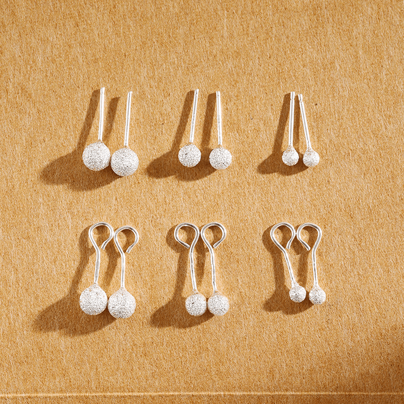 足银耳饰 满天星5N养耳豆豆耳钉足银990磨砂经典气质百搭轻奢简约