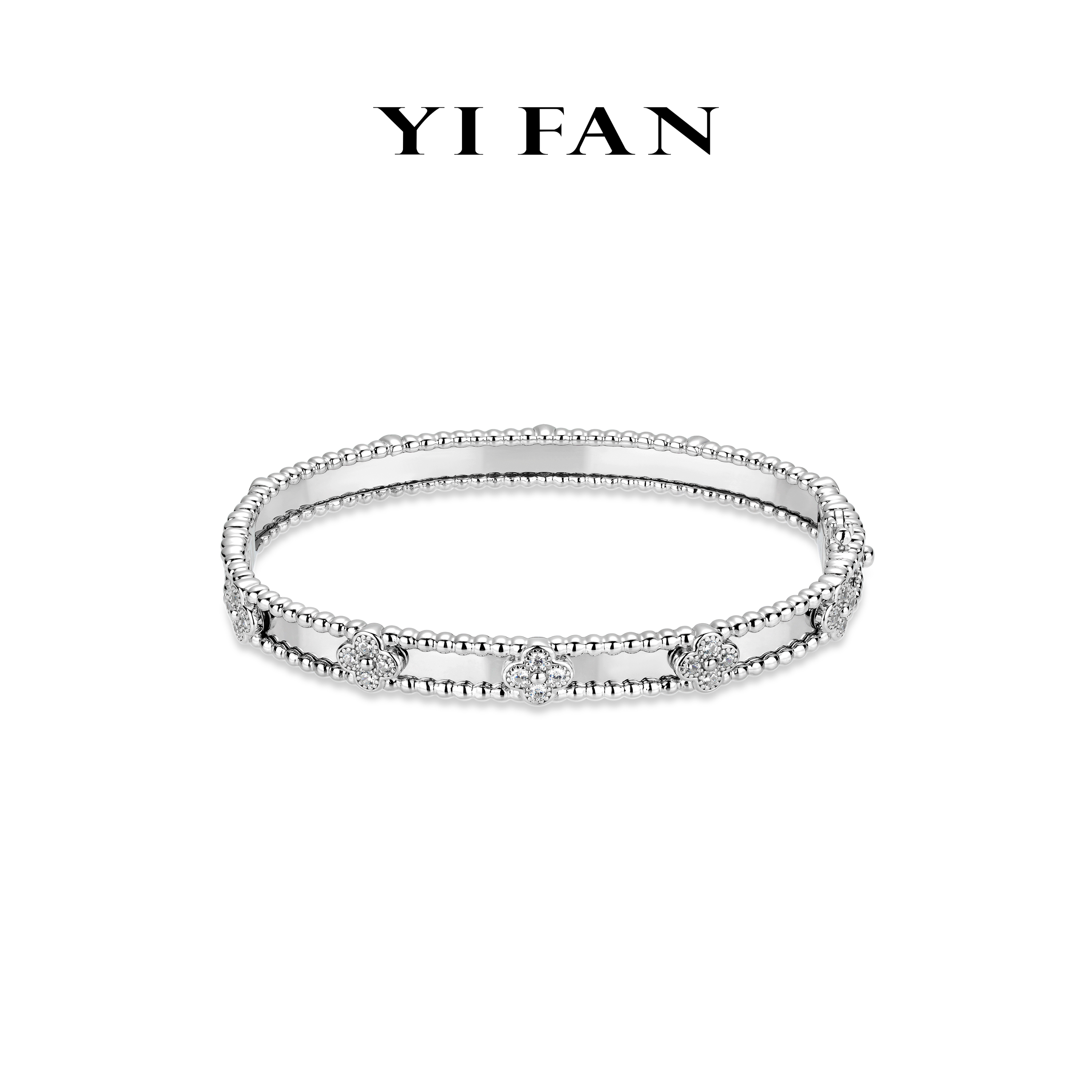 925银合成锆石手镯 时尚气质四瓣花百搭手镯