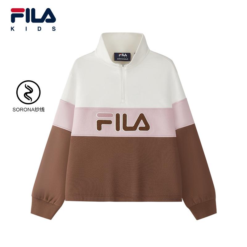 FILA斐乐儿童秋冬保暖长袖立领宽松撞色女中大童卫衣K12G611211F