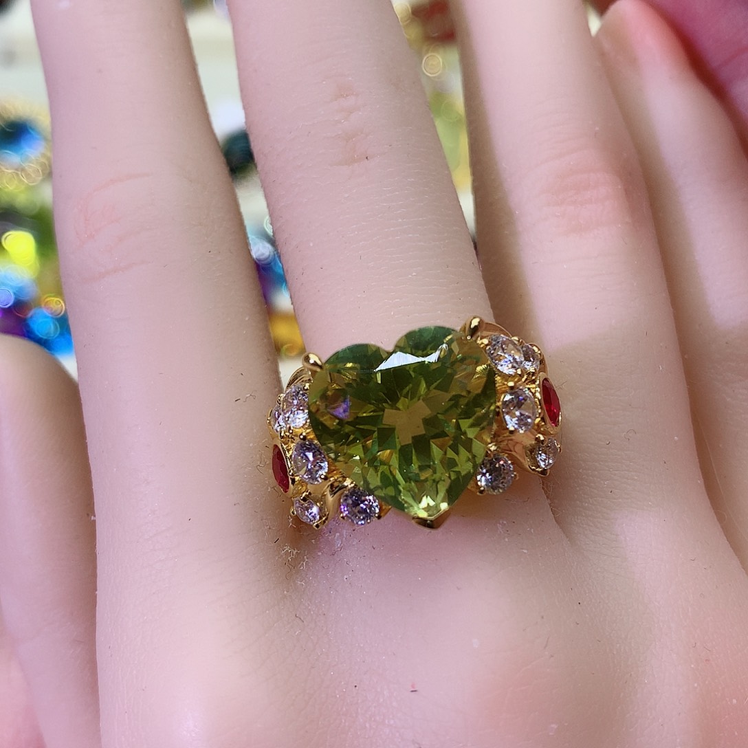 黄晶戒指银S925镀金镶嵌